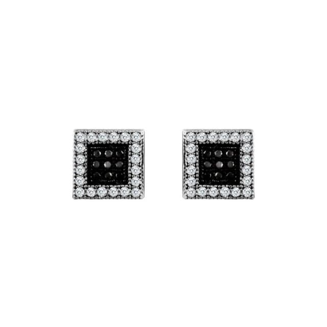 Jewelco London 9ct White Gold Black and White CZ Square Stud Earrings - JES332 Silver female
