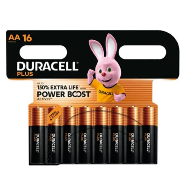 Duracell Plus Duracell Plus AA Battery Alkaline 150% Extra Life Power Boost (Pack of 16) 5009375+ 5009375+