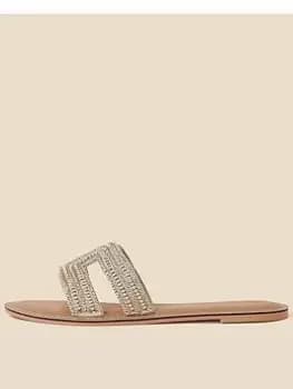 Accessorize Beaded Sliders - Gold, Size 38, Women