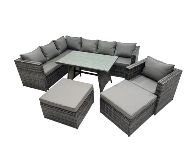Fimous 9-seater Outdoor PE Rattan Sofa Set with with Chair 2 Big Stools in Dark Grey Dark Grey Unisex