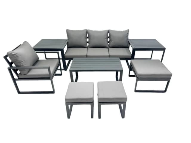 Fimous 7 Seat Aluminium 3 Seat Sofa Coffee Table Sets with 2 Side Tables in Dark Grey Dark Grey Unisex