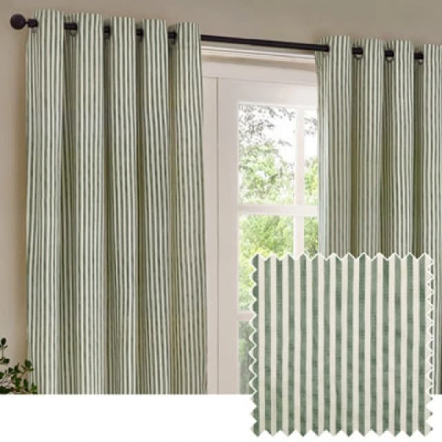 Yard Hebden Striped 100% Cotton Lined Eyelet Curtains Forest Green 117cm width 137cm drop, Green 5025532848727