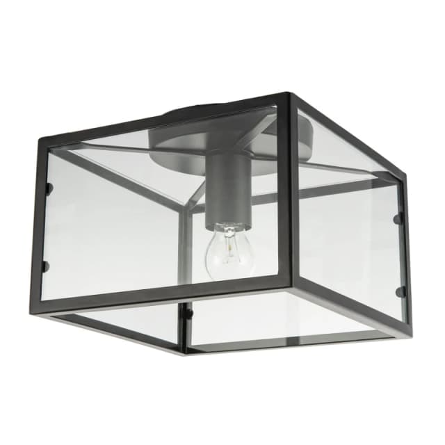 Happy Homewares Industrial Square Box Matte Black Ceiling Light with Clear Glass Sides Black Unisex