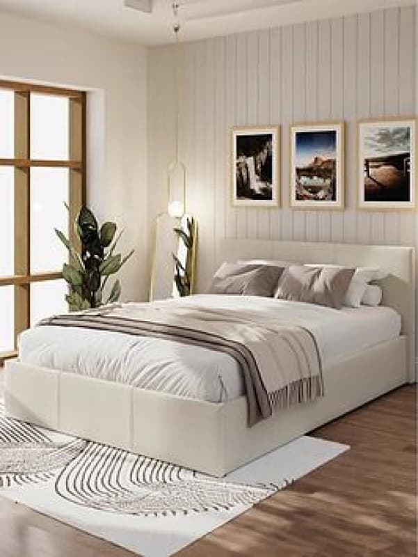 GFW End Lift Double Ottoman Natural Fabric Bed & Pocket Mattress, Cream EL135NTSP