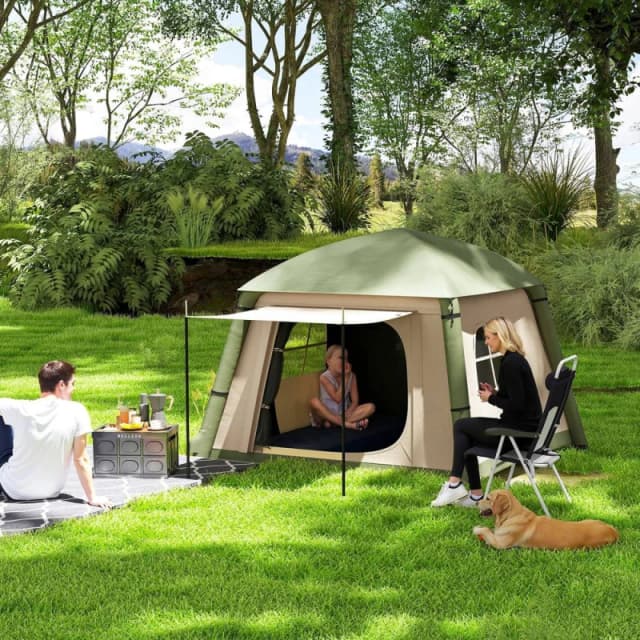 OUTSUNNY Inflatable Camping Tent, Easy Setup 2 Man Tent in Brown Brown Unisex