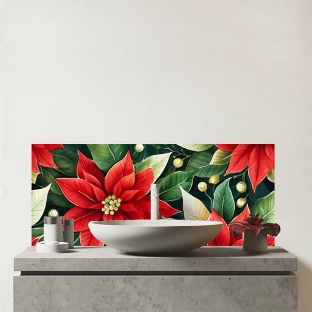 Warren Reed - Designer Poinsetta Watercolour Glass Bathroom Splashback in Red Red Unisex