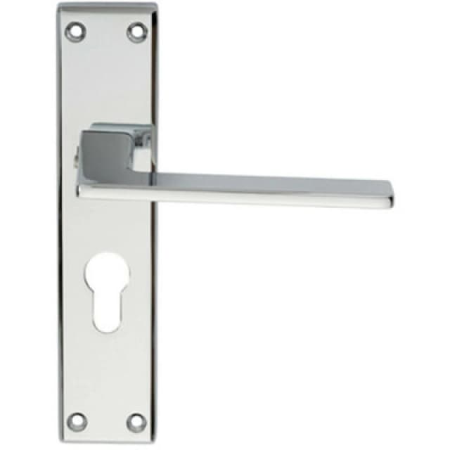 Loops Flat Straight Lever on Euro Lock Backplate Handle 180 x 40mm Polished Chrome Multi
