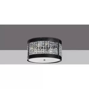 Ceiling light Celsa 3 Bulbs polished chrome / Faux leather Black / crystal