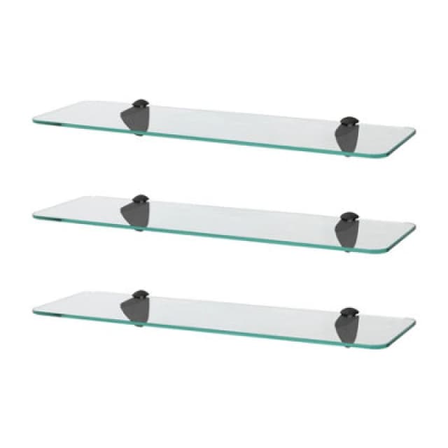 Harbour Housewares 3X Rounded Floating Glass Shelves - 50Cm - Black Brackets - Bathroom Shower Storage Vanity Display Unit Shelf