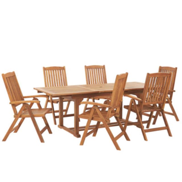 Beliani Garden Dining Set 6 Seater Java Acacia Wood Light Brown