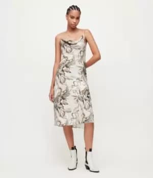 AllSaints Womens Hadley Ukushisa Midi Dress, Cream/Pink/Grey, Size: 12