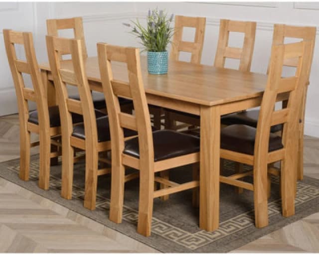 Thats Furniture Oslo 180 x 90cm Large Oak Dining Table & 8 Yale Chairs in Brown Brown Unisex 180 x 90 cm