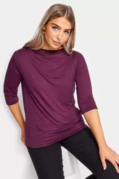 Purple Pleat Neck Top
