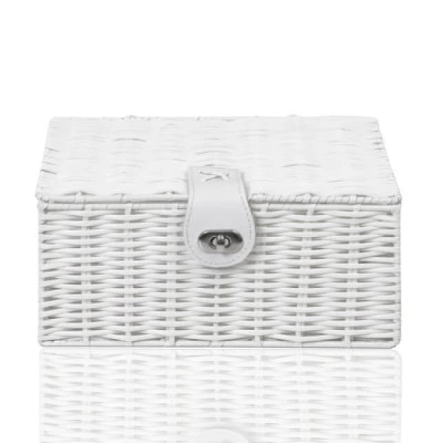 Arpan Small Resin Woven Storage Basket Box With Lid & Lock - White