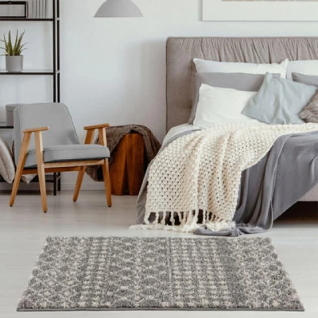 The Rugs Moroccan Grey Shaggy Living Room Rug 1010