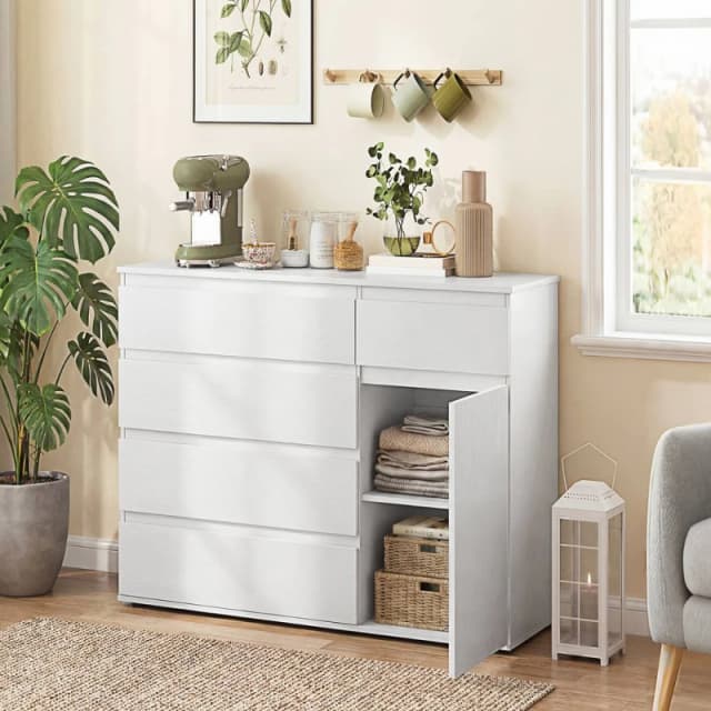 HOMCOM Sideboard Storage Cabinet, Kitchen Cupboard with 5 Drawers in White White Unisex