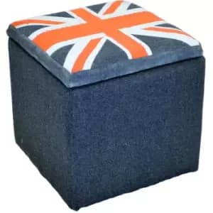 Union JACK - Square Flag Padded Storage Pouffe Stool - Blue / Red / Grey - Blue / Red / Grey