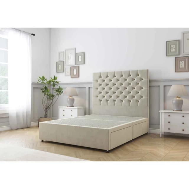 Sloomy Mayfair Cream Plush Divan Bed Base No Drawers With 26" Strutted Headboard 2'6 Small Single