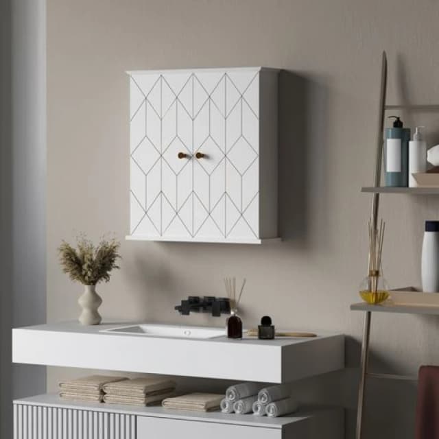 HOMCOM Bathroom Wall Cabinet, Wall Cupboard with Adjustable Shelf, White White