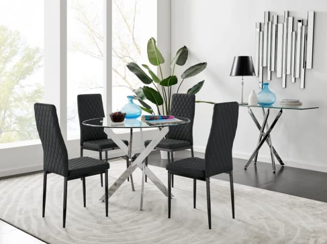 FurnitureboxUK FurnitureboxUK Novara 100cm Round Dining Table and 4 Milan Black Leg Chairs Black One Size Unisex 5056542647185