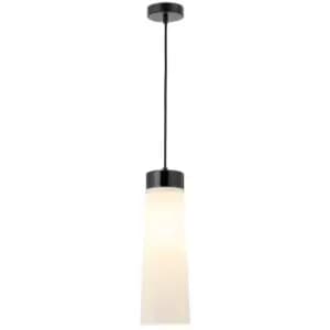 Luminosa Rona Ceiling Pendant E27, With Large Opal Cylindrical Cone Glass Black Marble, Opal, Black Fabric