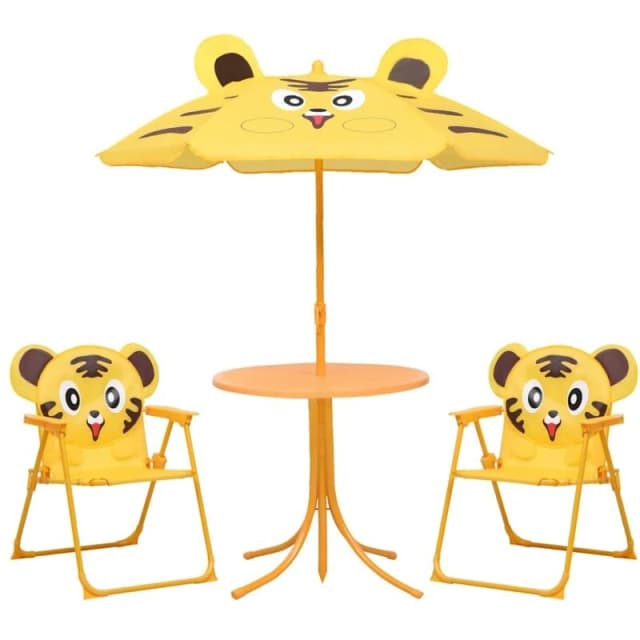VIDAXL 3 Piece Kids Garden Bistro Set with Parasol Yellow Vidaxl 48100