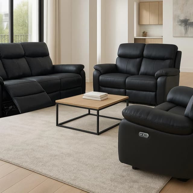 Aspire Aspire Kingsmere 3 + 2 + 1 Power Recliner Sofa Suite in Real Leather in Black One Size Unisex 5057632315137