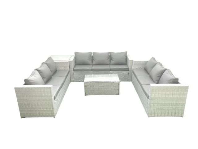 Fimous Rattan Garden Outdoor Furniture Set 9 Seater Garden Sofa Coffee Table Set with Side Table Light Grey Mixed Light Grey
