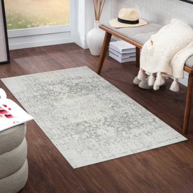 Livabliss Vintage Oriental Boho Grey/white Juliette Area Rug 80 X 150 Cm - Easy Care, Non Shedding, Ideal For Living Room & Bedroom