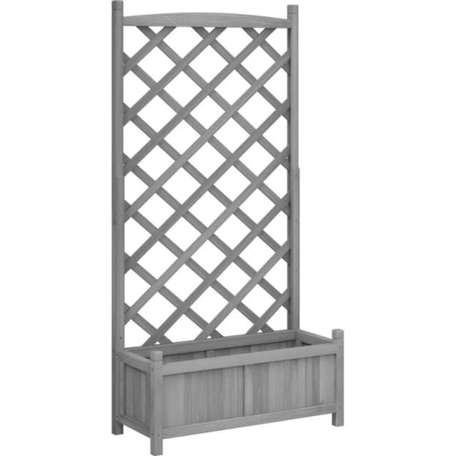 vidaXL Planter w/ Trellis Grey Solid Wood Fir, Grey 365489