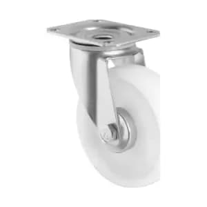 EUROKRAFTbasic Nylon tyres, white, wheel Ø x width 125 x 38 mm, mounting plate, 2+ items, swivel castor