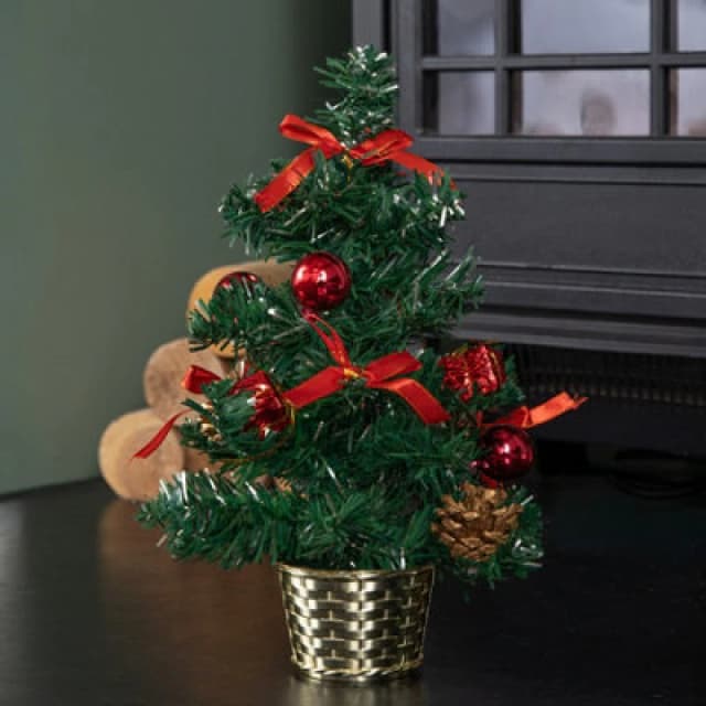 Samuel Alexander 30Cm Premier Green Mini Christmas Tree Decorated In Red & Gold