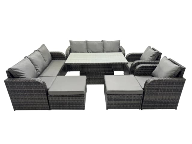 Fimous Rattan Garden Furniture Dining Set 10-seater with 2 Big Footstool in Dark Grey Dark Grey Unisex