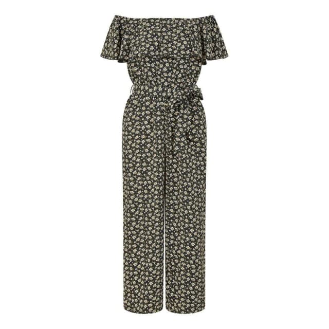 Mela London Mela London Black Daisy Print Bardot Jumpsuit Black 8