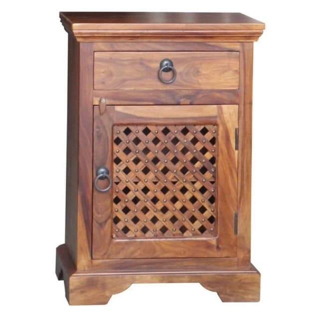 Jaipur Furniture Ltd Ganga Latic Jali Bedside with Right Side Door - Sheesham Wood - L31 x W45 x H65cm - Honey Dark Finish in Brown Brown Unisex