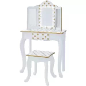 Teamson Kids - Fantasy Fields By Teamson Gisele Play Dressing Table/Vanity Set LED Light White/Gold TD-11670ML - White/Gold
