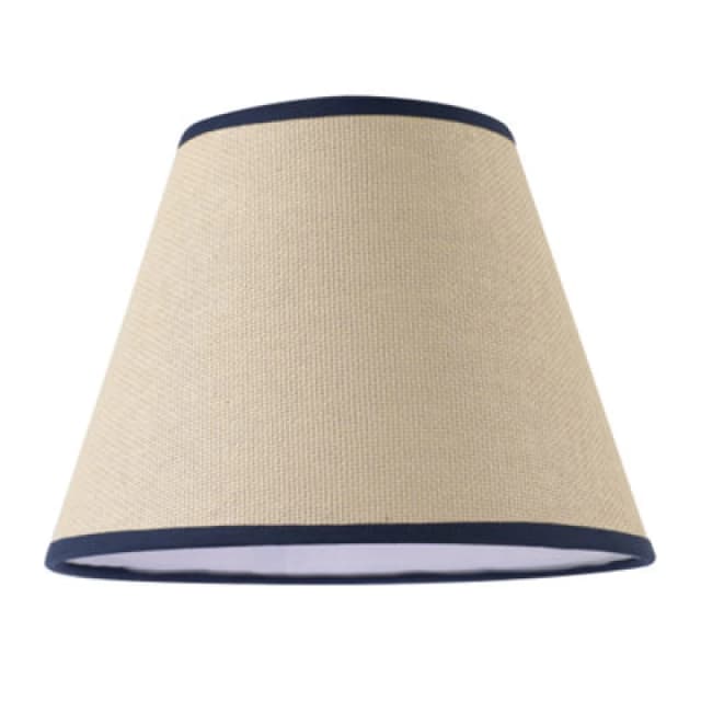 Happy Homewares Traditional Rattan Tweed Lamp Shade With Navy Blue Cotton Fabric Trims