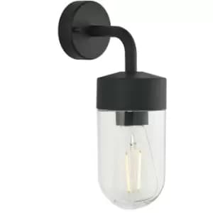 IP44 Outdoor Wall Light Curved Matt Black & Glass Shade Mini Nautical Lantern
