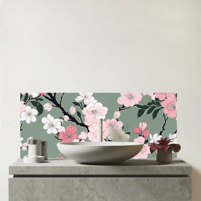 Warren Reed - Designer Pink Floral Abstract Pattern Glass Bathroom Splashback Pink Unisex