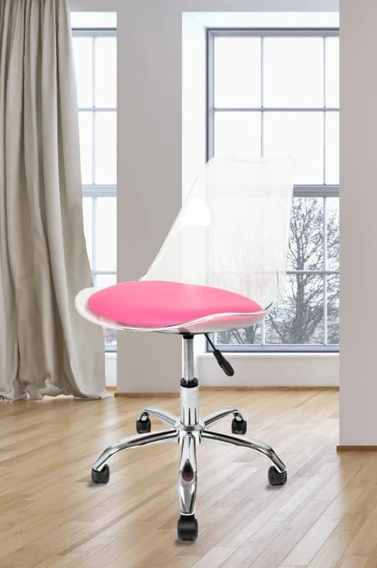 Fusion Living Soho Clear Plastic Dining Chair with Swivel Base in Bright Pink Bright Pink Unisex