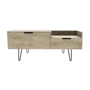 Hirato Ready Assembled TV Unit Nebraska Oak With Black Metal Hairpin Legs