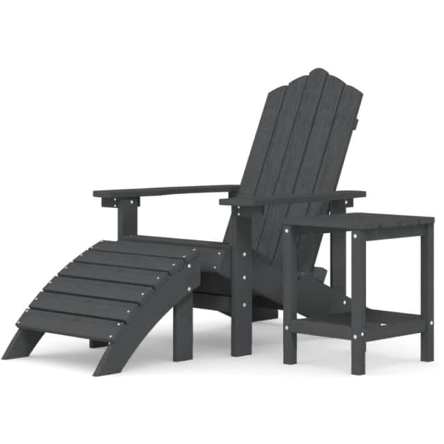 VIDAXL Garden Adirondack Chair with Footstool & Table HDPE Anthracite vidaXL 8720286847282