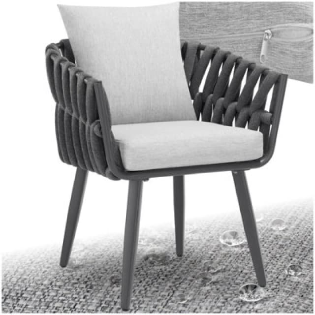 Tectake Chair Lugano In Rope Design With Aluminum Frame - Anthracite - 1