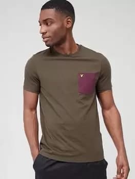Lyle & Scott Contrast Pocket T-Shirt - Brown, Green, Size 2XL, Men