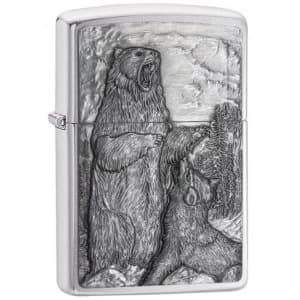 Zippo Bear vs. Wolf Brushed Chrome Finish Windproof Lighter