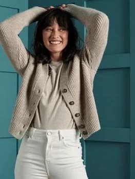 Superdry Jessica V-neck Cardigan, Light Grey, Size 6, Women