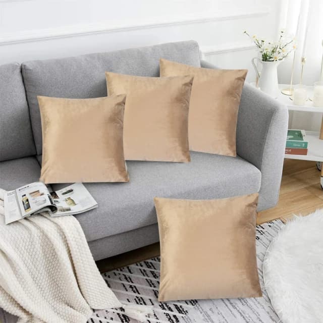 Alan Symonds Plain Velvet Cushion Set of 4 Cream unisex 45x45cm