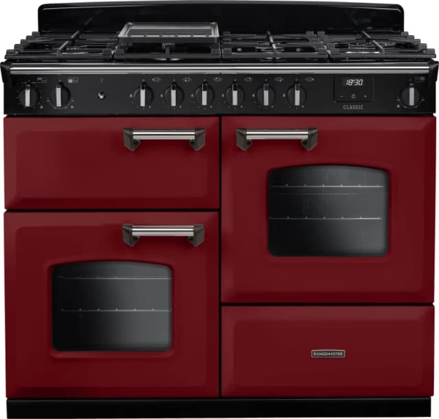 Rangemaster Classic OC CLO110DFPBOR/CM1 110cm wide Dual Fuel Range Cooker with Gas Hob - Bordeaux / Chrome - A Rated