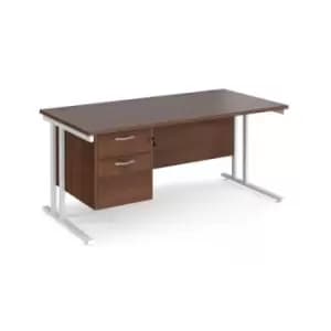 Office Desk Rectangular Desk 1600mm With Pedestal Walnut Top With White Frame 800mm Depth Maestro 25 MC16P2WHW