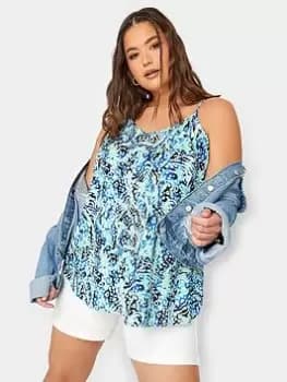 Yours Cross Back Mixed Print Woven Cami Top - Blue Size 18, Women